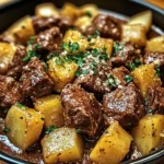 Slow Cooker Garlic Butter Beef Bites & Potatoes