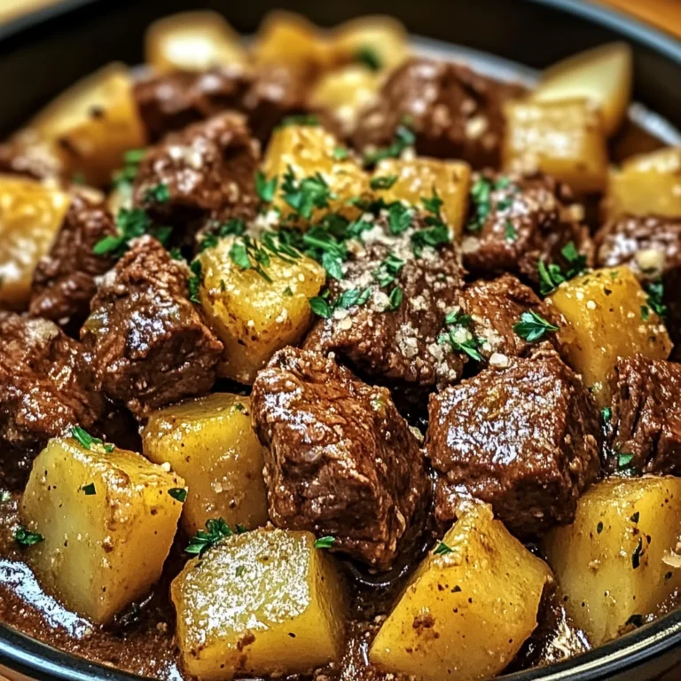Slow Cooker Garlic Butter Beef Bites & Potatoes