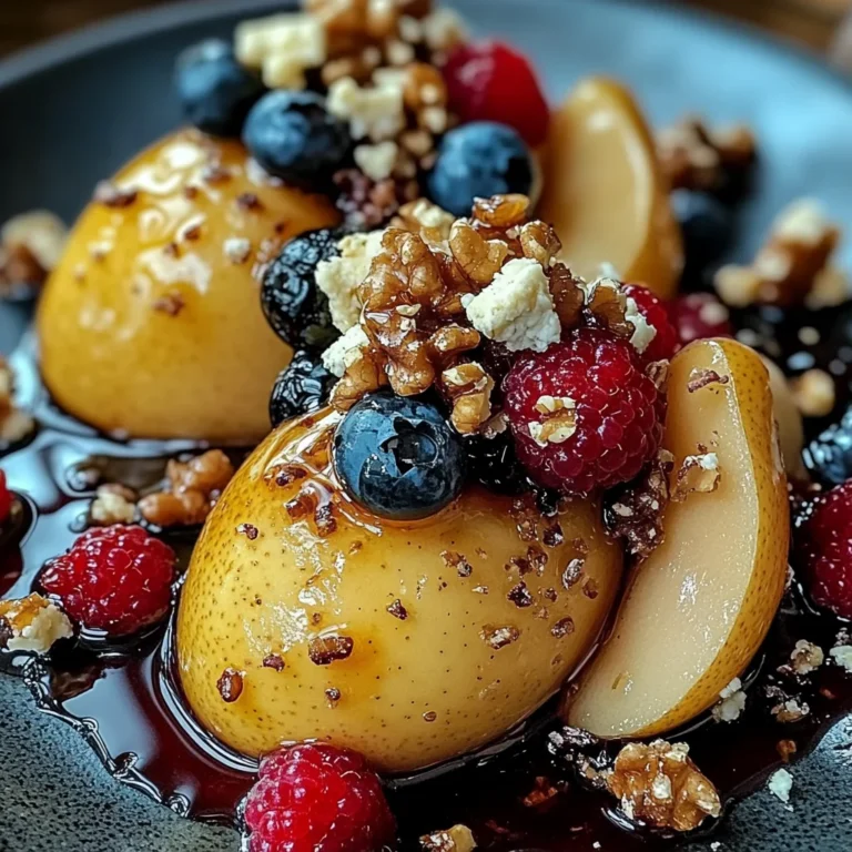 Baked Pears with Berries, Honey, Walnuts & Blue Cheese