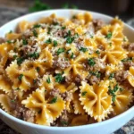 Garlic Butter Beef & Cheesy Bowtie Pasta